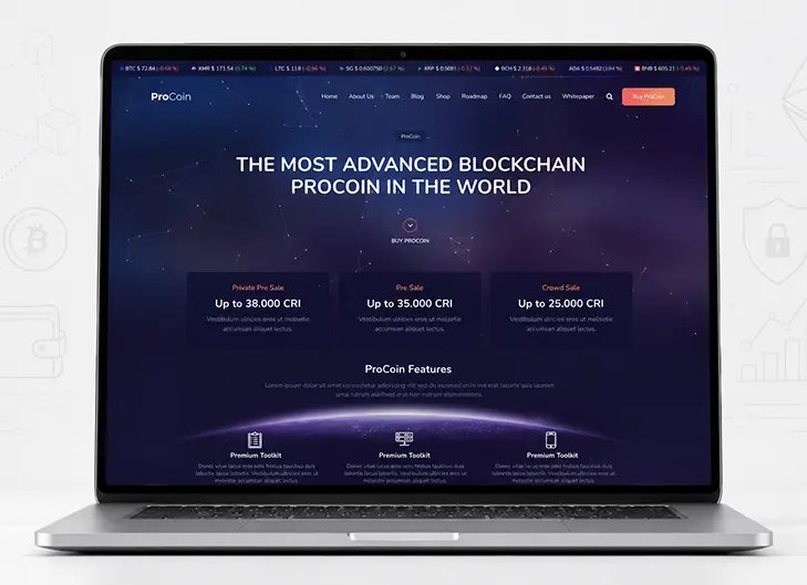 ProCoin blockchain services demo homepage preview